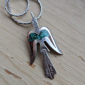 Vintage Silver Turquoise Thunderbird Pendant